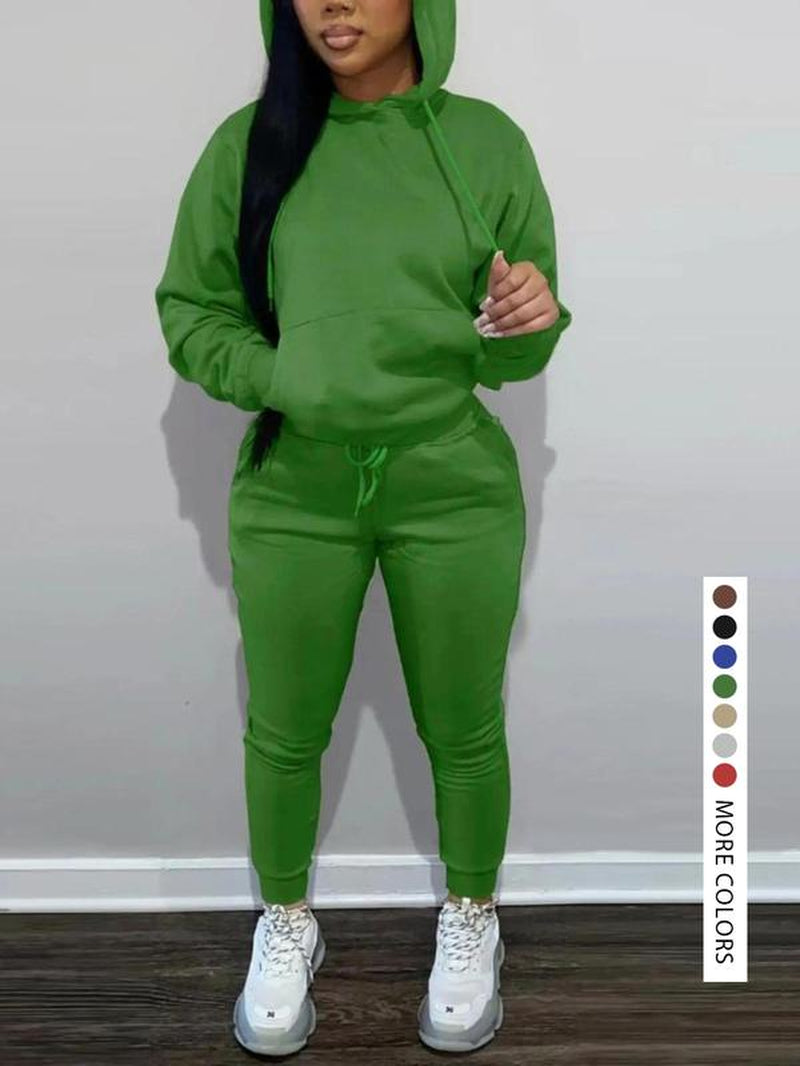 Women'S Solid Kangaroo Pocket Hoodie & Sweatpants Set, Casual Chic Long Sleeve Hooded Sweatshirt & Skinny Jogger Pants, Women'S Fall & Winter Clothes for Daily Wear