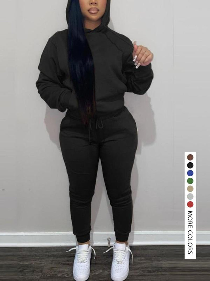 Women'S Solid Kangaroo Pocket Hoodie & Sweatpants Set, Casual Chic Long Sleeve Hooded Sweatshirt & Skinny Jogger Pants, Women'S Fall & Winter Clothes for Daily Wear