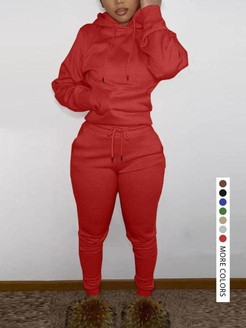 Women'S Solid Kangaroo Pocket Hoodie & Sweatpants Set, Casual Chic Long Sleeve Hooded Sweatshirt & Skinny Jogger Pants, Women'S Fall & Winter Clothes for Daily Wear