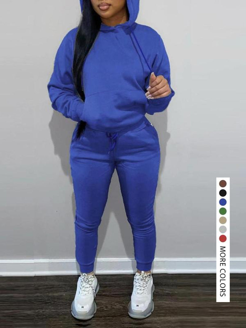 Women'S Solid Kangaroo Pocket Hoodie & Sweatpants Set, Casual Chic Long Sleeve Hooded Sweatshirt & Skinny Jogger Pants, Women'S Fall & Winter Clothes for Daily Wear